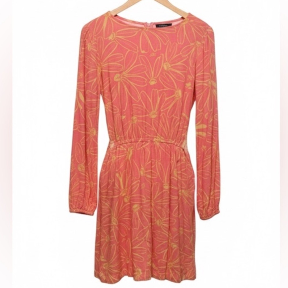 Universal Thread Linen Blend Floral Cutout Long Sleeve Dress: pink & orange